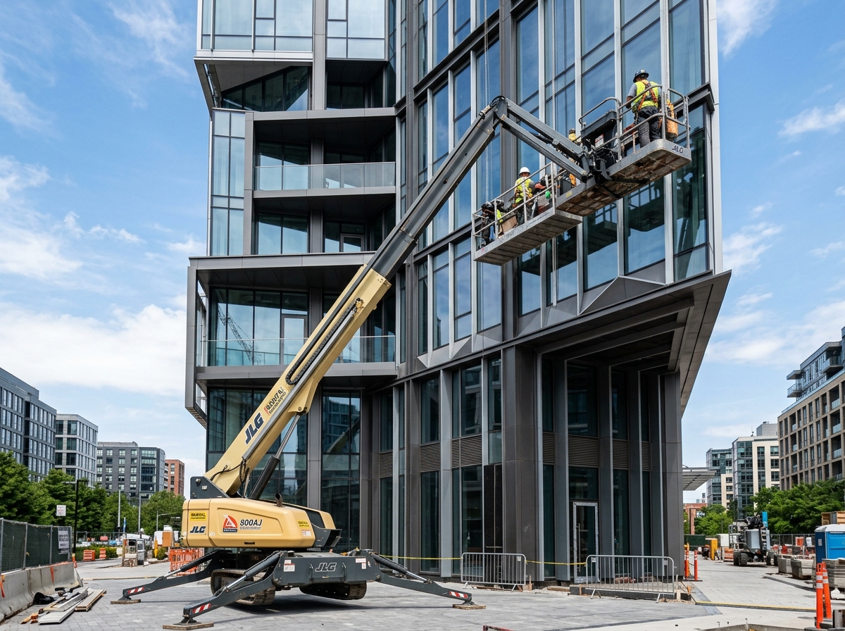 Articulating and telescopic boom lifts for commercial construction